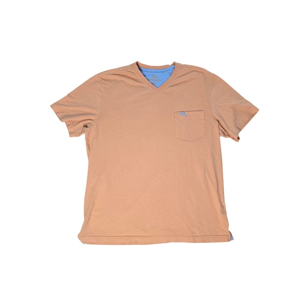 Tommy Bahama Mens V-Neck Pocket T-Shirt Peach Orange Cotton Marlin Logo Large